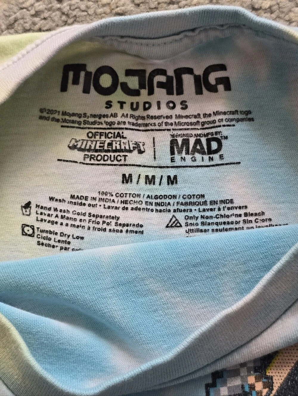 Official Minecraft Tie Dye T-Shirt Steve Alex Creeper Graphic Tee Medium